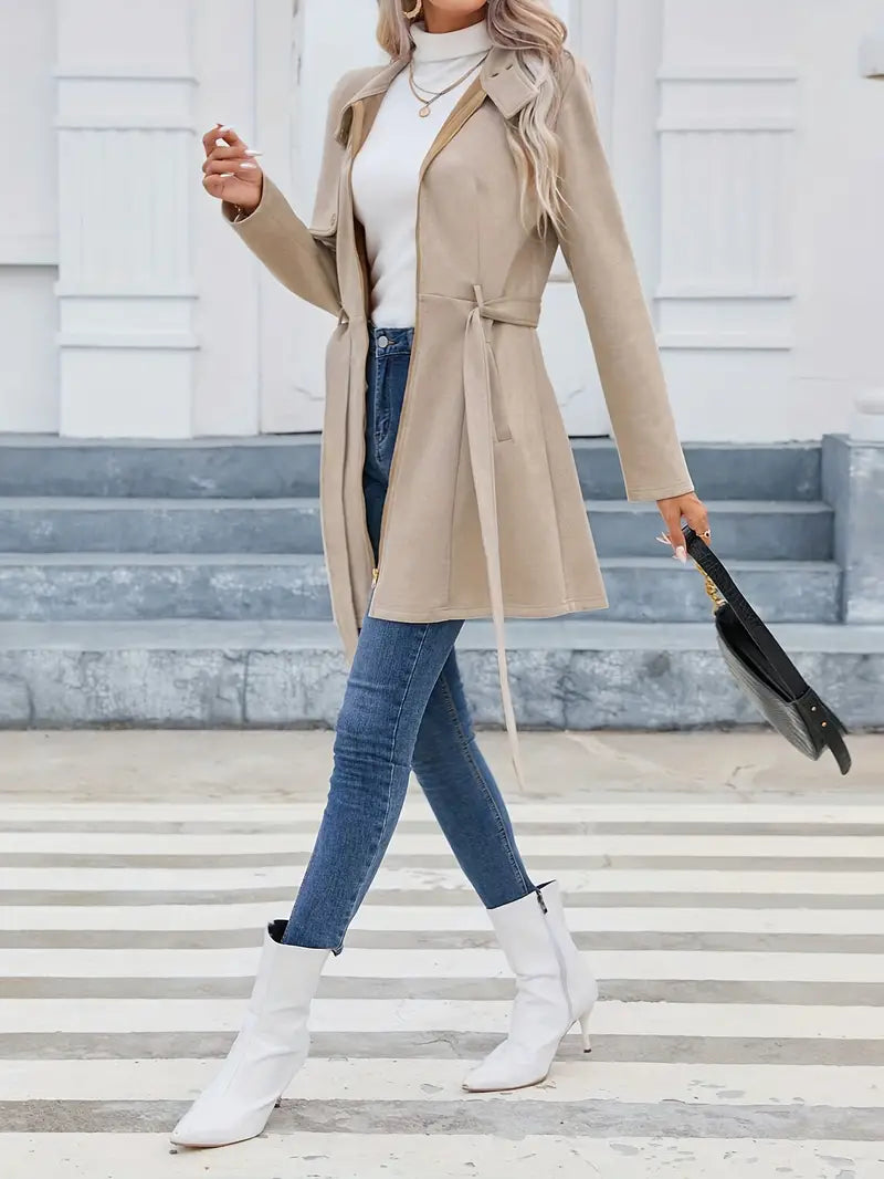 Elsie - Cappotto di media lunghezza con cerniera, collo alto e cintura