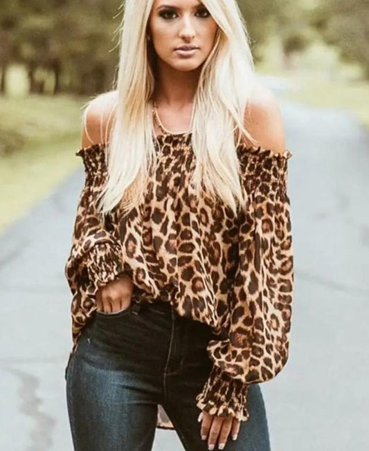 Valentina - Top off-the-shoulder con stampa leopardata