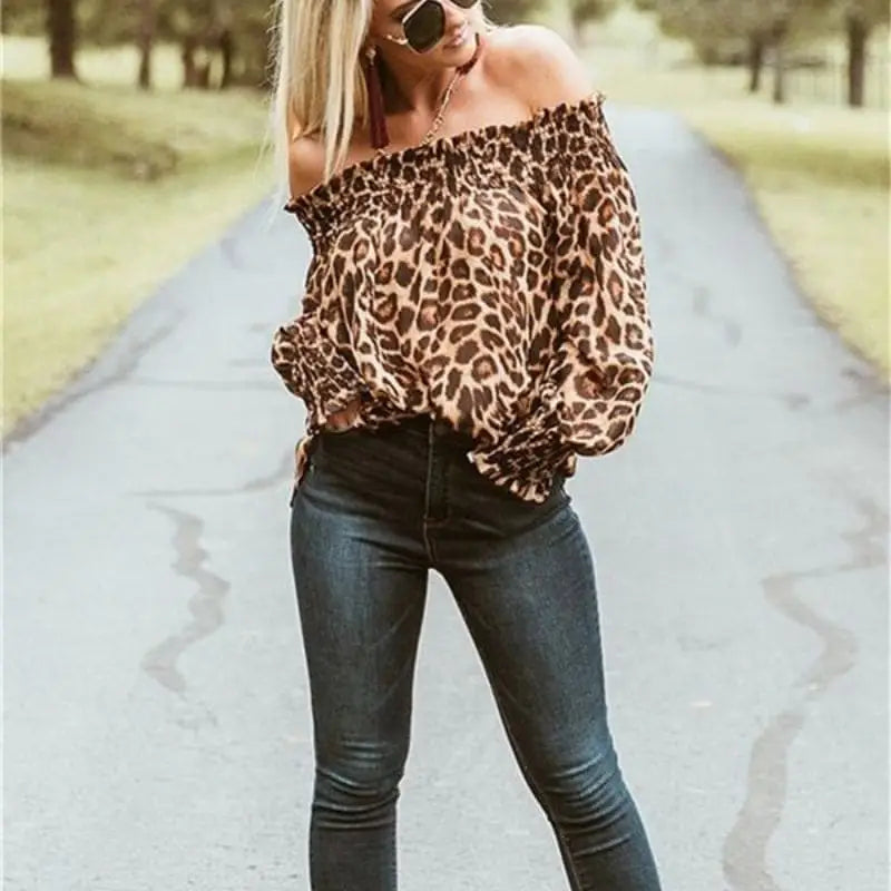 Valentina - Top off-the-shoulder con stampa leopardata