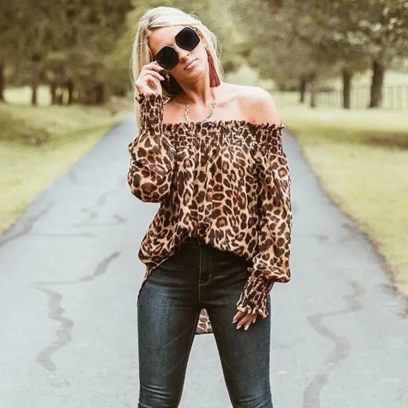 Valentina - Top off-the-shoulder con stampa leopardata
