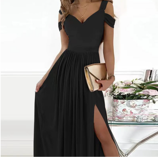 Vestito maxi con cinturino a tinta unita