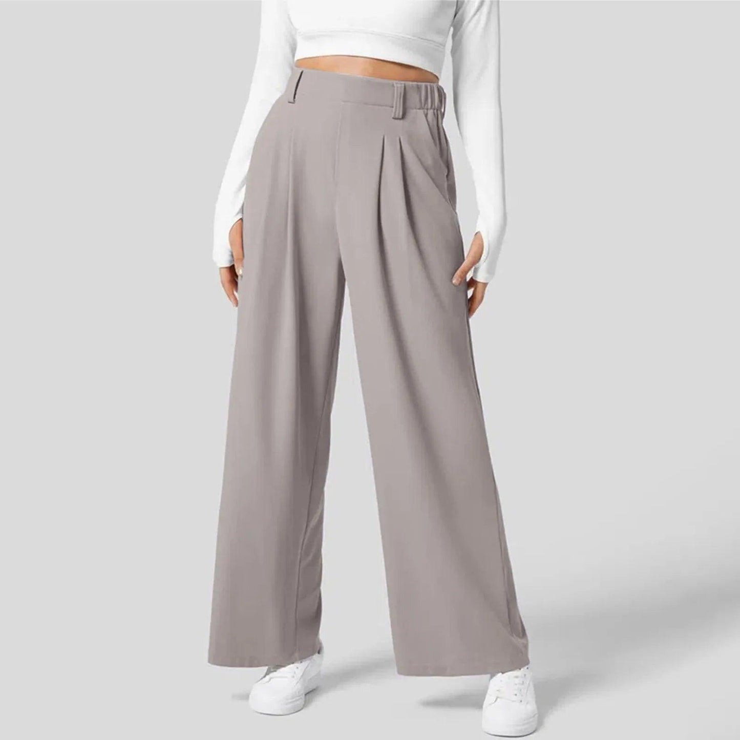 Zilena - Pantalone a gamba larga con vita elastica