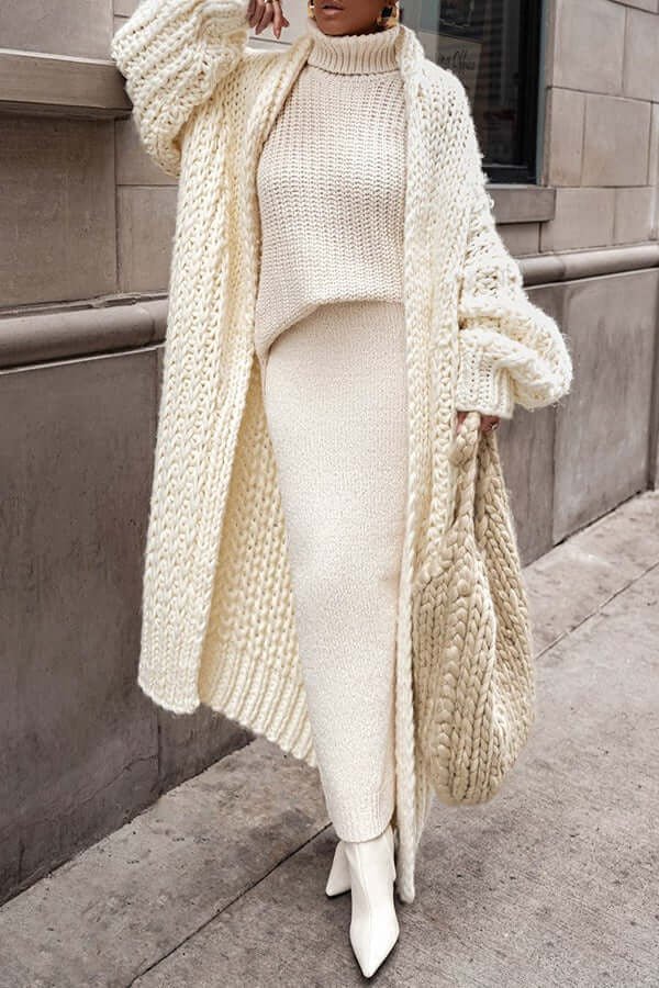 Ranette - Elegante cardigan lungo oversize e caldo in maglia