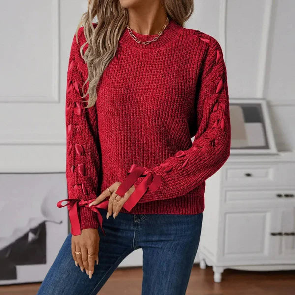 Kaitlyn - Maglione in maglia morbida con maniche con lacci eleganti