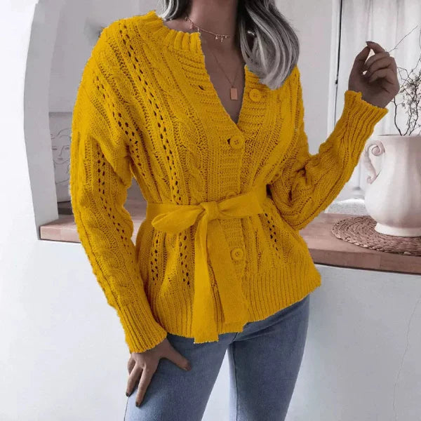 Ranna - Cardigan versatile con cintura in maglia intrecciata