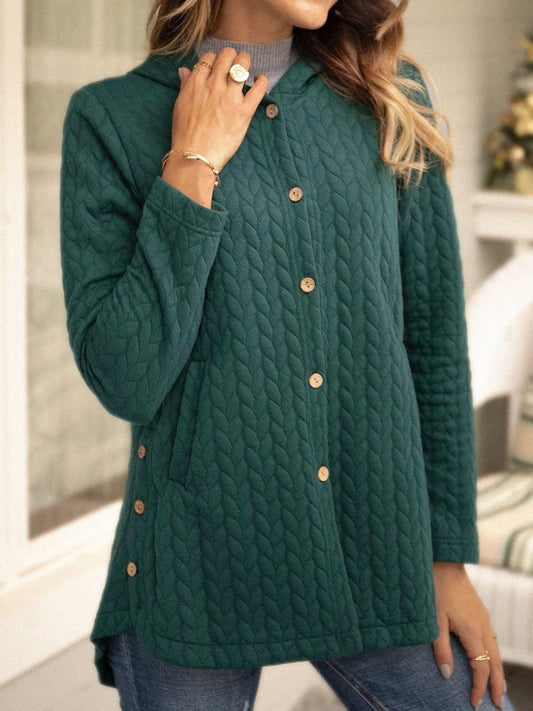 Yazmine - Cardigan casual e versatile in maglia con cappuccio e bottoni