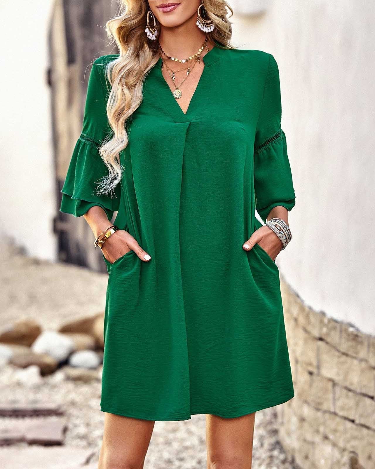 Yessica - Elegante Mini Vestito con Maniche a Palloncino e Scollo a V