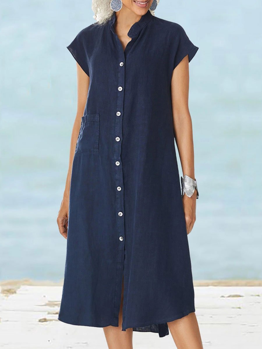 Dhalia - Abito Midi Casual a Maniche Corte con Bottoni