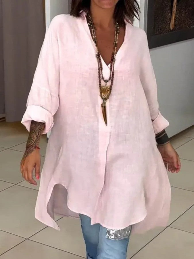Linda - Abito camicia casual da donna in cotone e lino