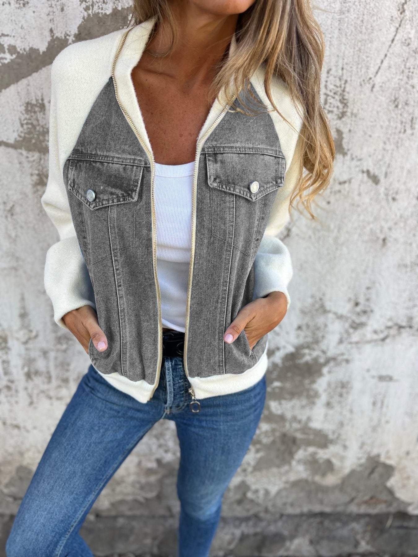 Zuzanna - Giacca di jeans elegante con zip