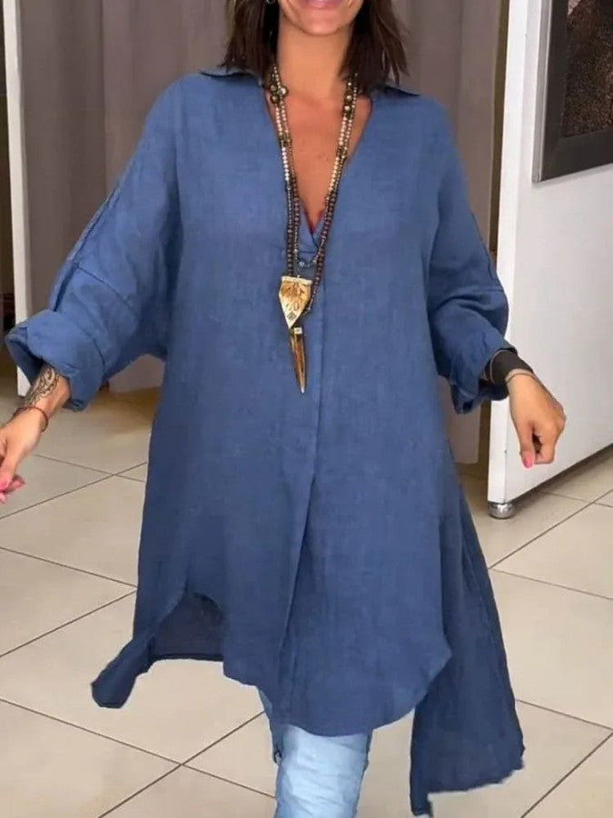 Linda - Abito camicia casual da donna in cotone e lino