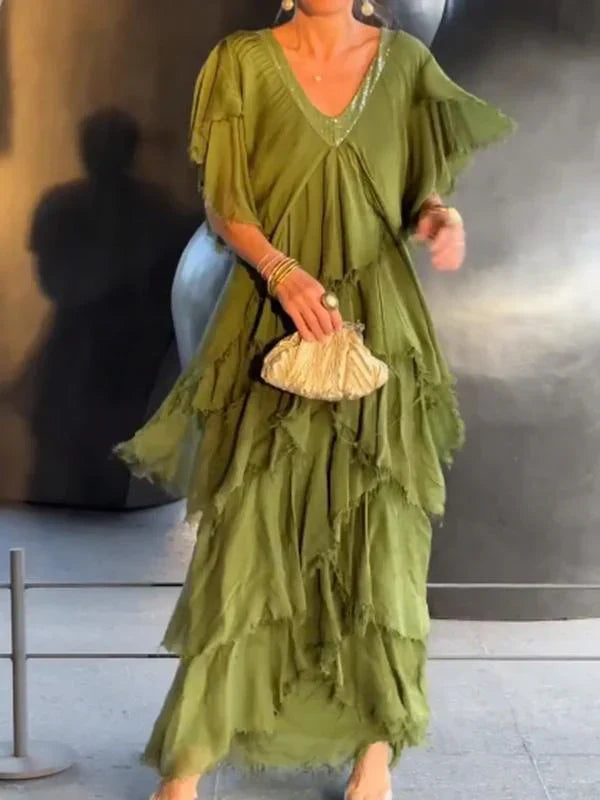 Elegante abito lungo da torta con scollo a V