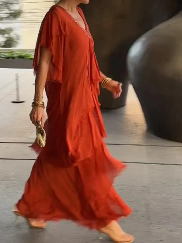 Elegante abito lungo da torta con scollo a V