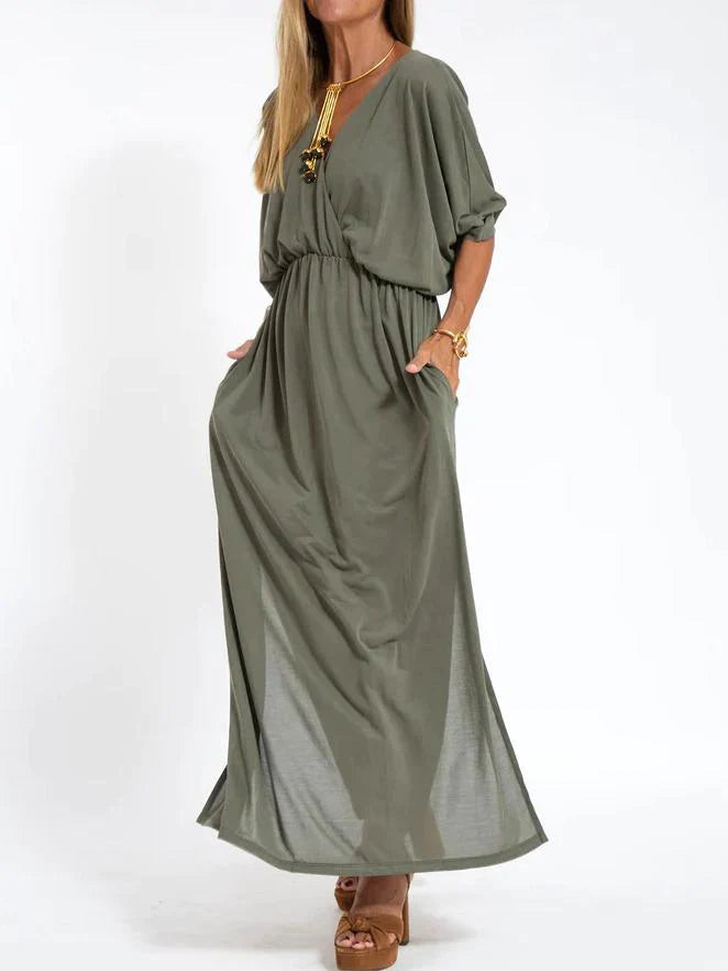 Luli - Abito Donna Casual Tinta Unita Con Scollo a V e Spacco