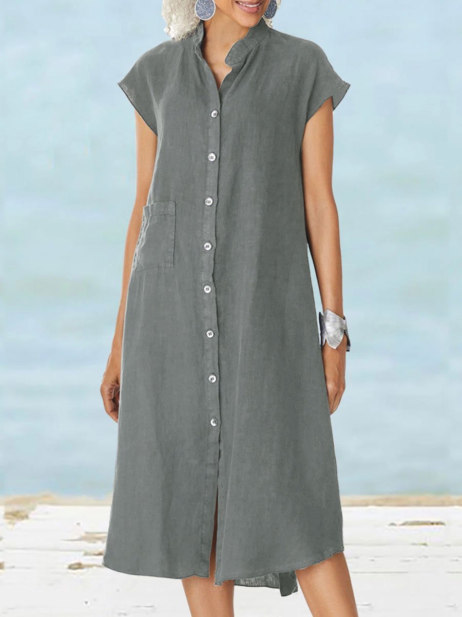 Dhalia - Abito Midi Casual a Maniche Corte con Bottoni