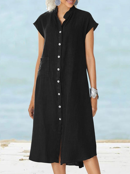 Dhalia - Abito Midi Casual a Maniche Corte con Bottoni