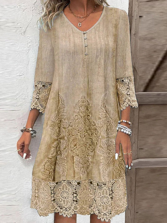 Hazelya - Elegante Mini Abito Etnico in Pizzo a Maniche Medie