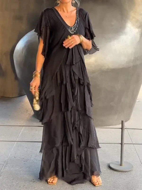 Elegante abito lungo da torta con scollo a V