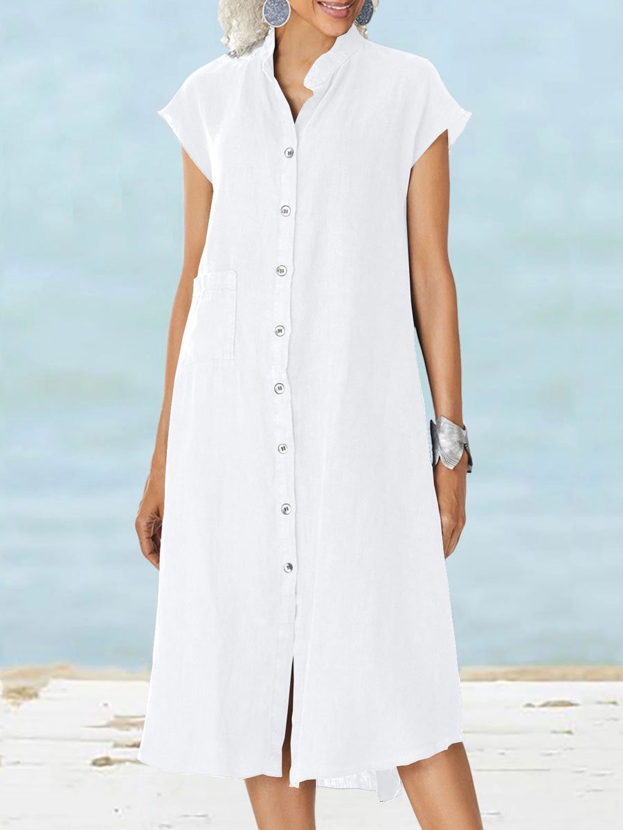 Dhalia - Abito Midi Casual a Maniche Corte con Bottoni