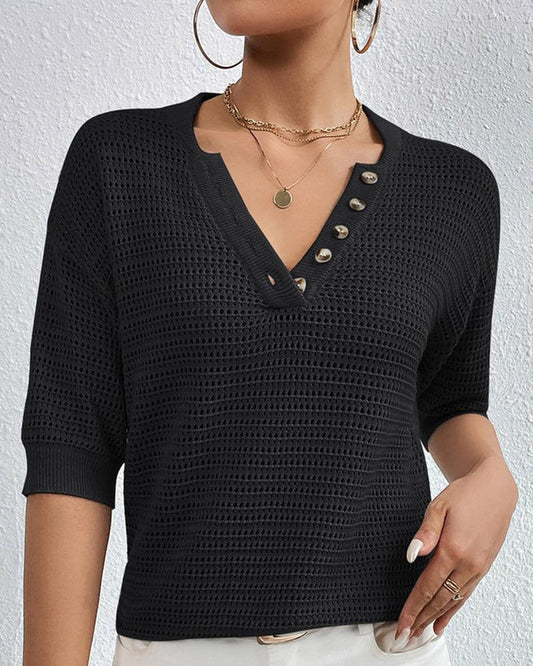 Ashley - Maglia casual in maglia con scollo a V