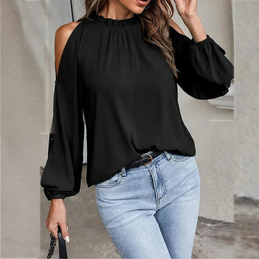 Melania - Elegante camicetta a maniche lunghe con spalle scoperte