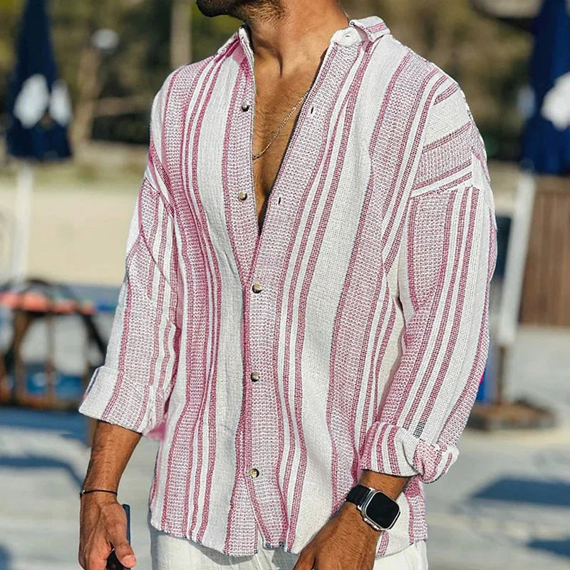 Gabriel - Elegante polo a righe con bottoni e maniche lunghe