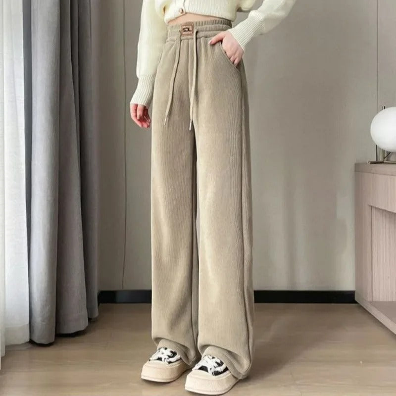 Alice - Pantaloni dritti in velluto a coste con fodera in pile spesso