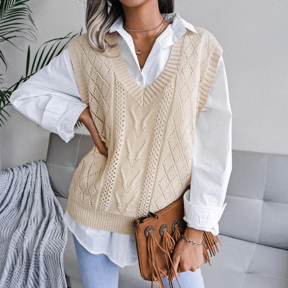 Qiana - Elegante gilet in maglia intrecciata senza maniche