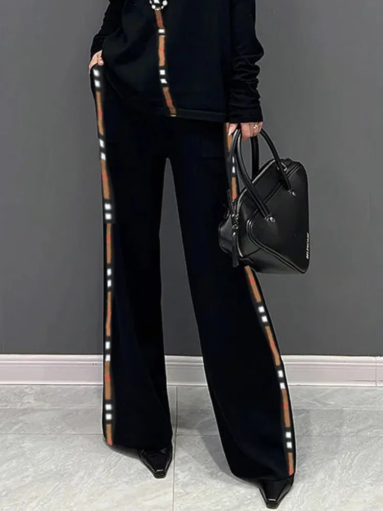 Eleanor - Pantaloni a righe elastiche a vita alta e gamba larga