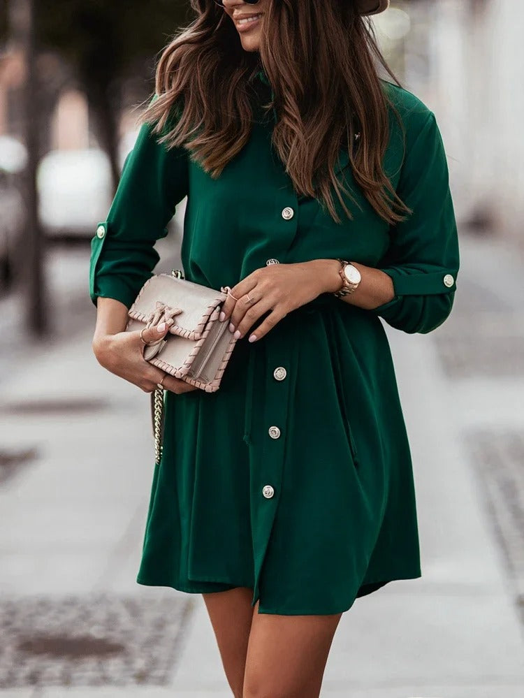 Jacqueline - Abito camicia con colletto arrotolabile e maniche annodate