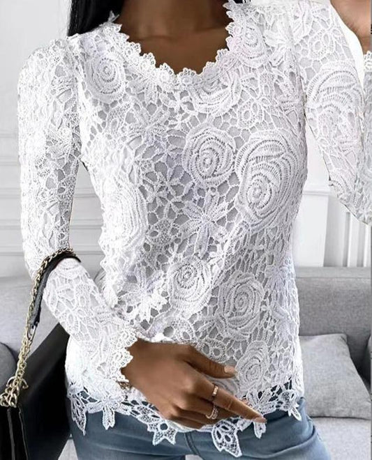Hulda - Elegante top in pizzo a maniche lunghe