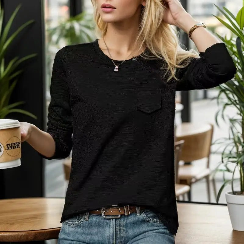 Sophronia - Camicia in cotone a maniche lunghe e girocollo alla moda