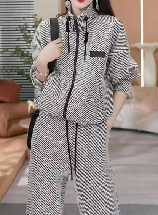 Charlotte - Completo sportivo a due pezzi con top a righe casual alla moda