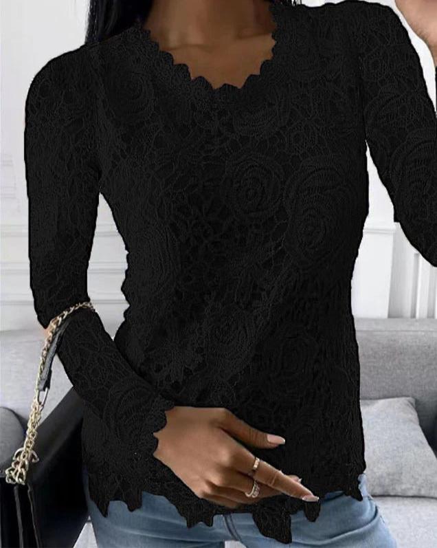 Hulda - Elegante top in pizzo a maniche lunghe