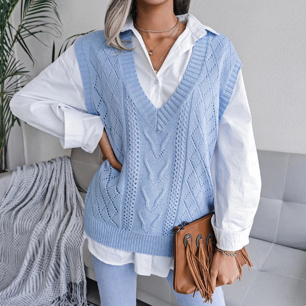Qiana - Elegante gilet in maglia intrecciata senza maniche