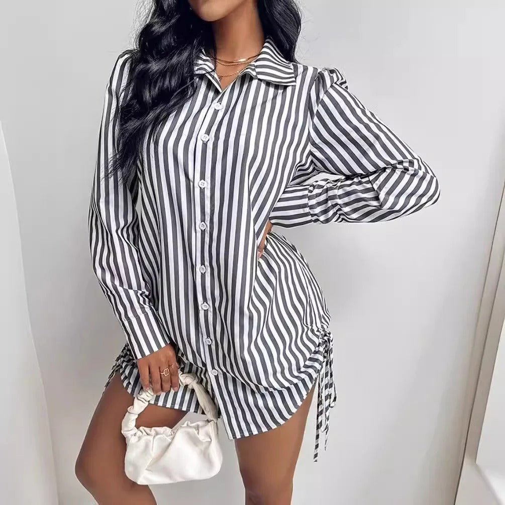 Lydia - Abito camicia a righe a maniche lunghe con chiusura a bottoni