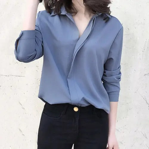 Darla - Top in chiffon con scollo a V per donna