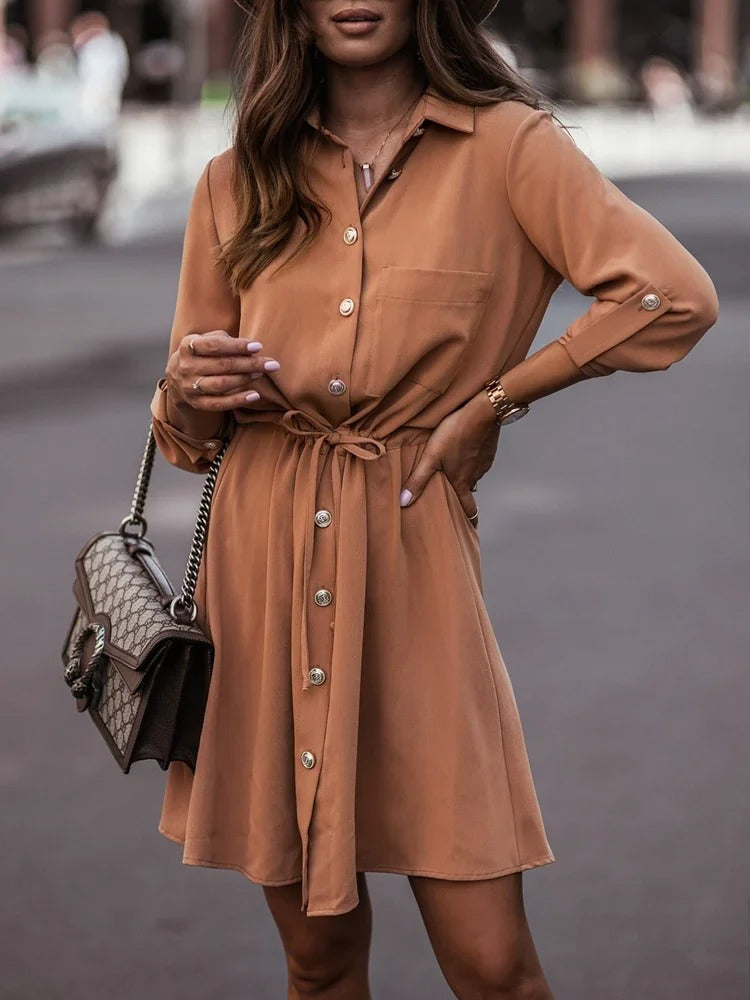 Jacqueline - Abito camicia con colletto arrotolabile e maniche annodate