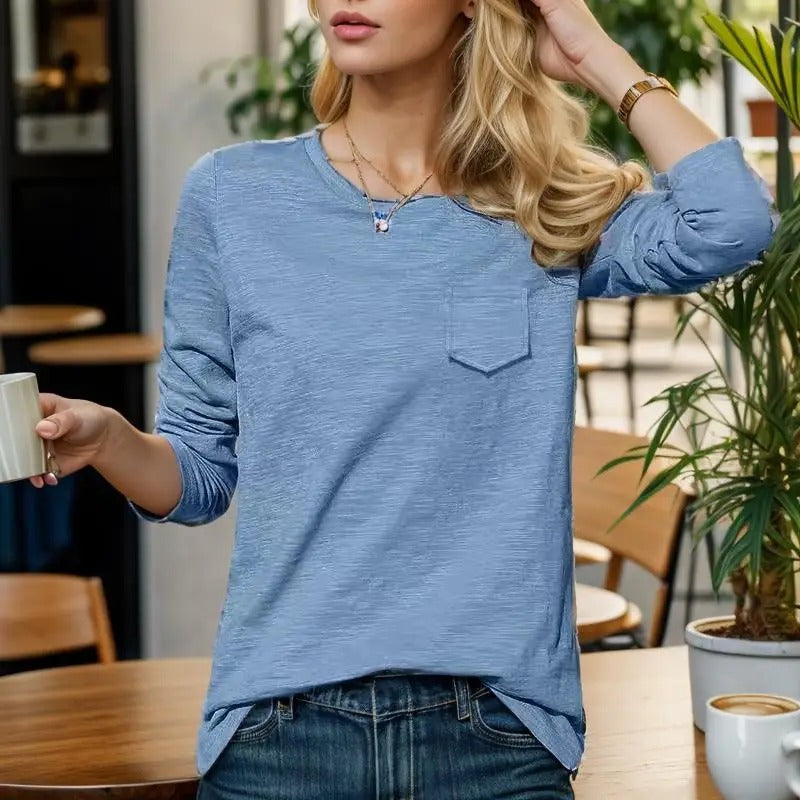 Sophronia - Camicia in cotone a maniche lunghe e girocollo alla moda
