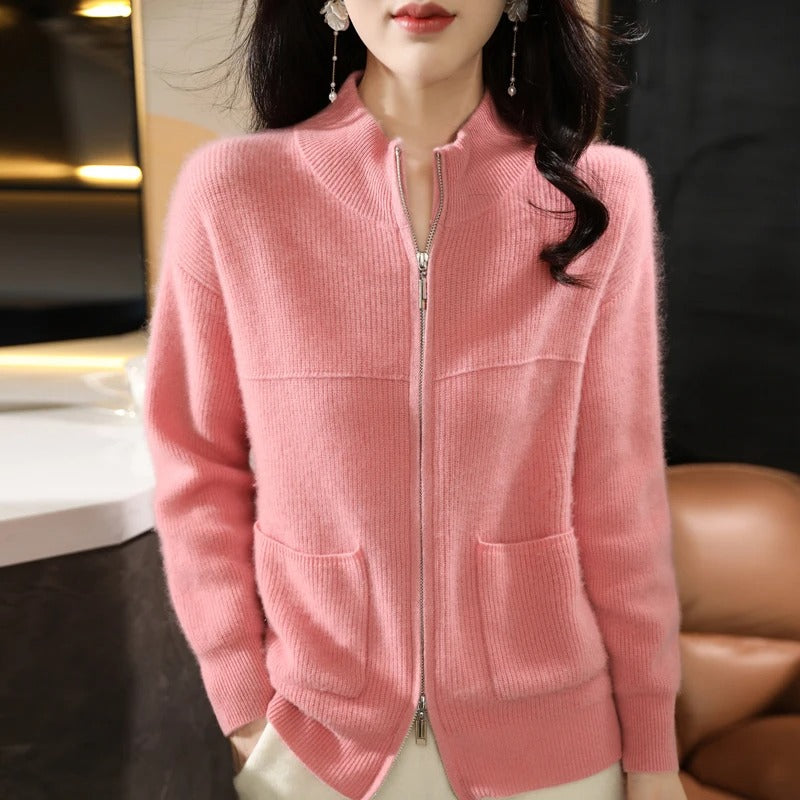 Edith - Cardigan in lana con cerniera e collo alto