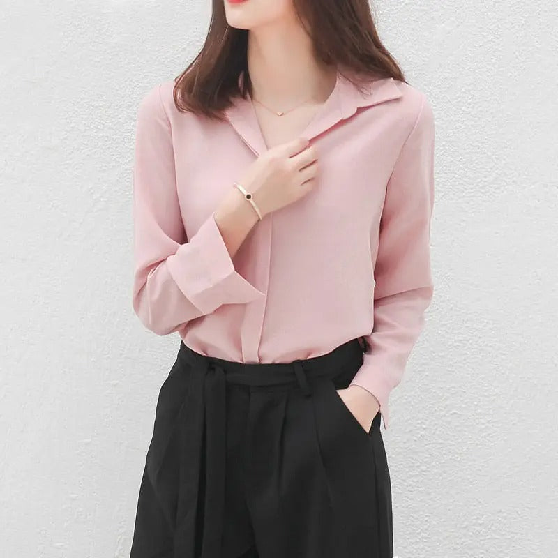 Darla - Top in chiffon con scollo a V per donna
