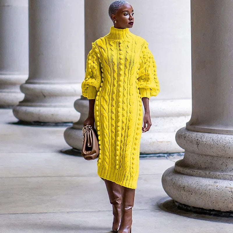 Gertie - Elegante abito a collo alto in maglia a coste