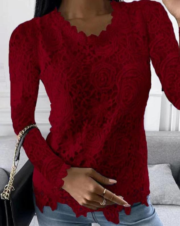 Hulda - Elegante top in pizzo a maniche lunghe