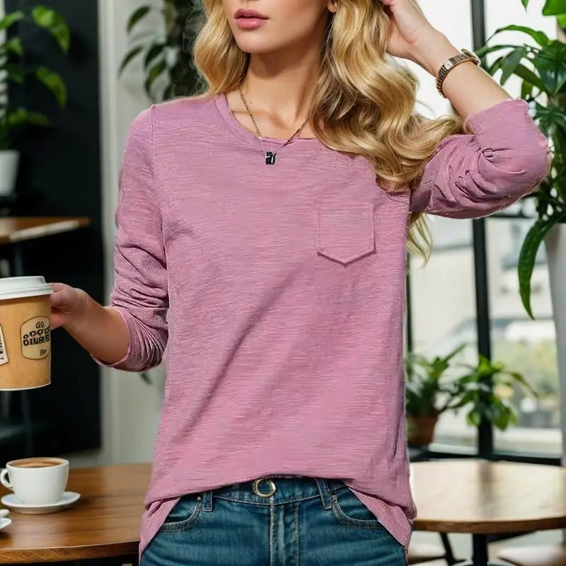 Sophronia - Camicia in cotone a maniche lunghe e girocollo alla moda
