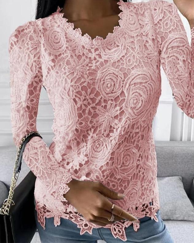 Hulda - Elegante top in pizzo a maniche lunghe