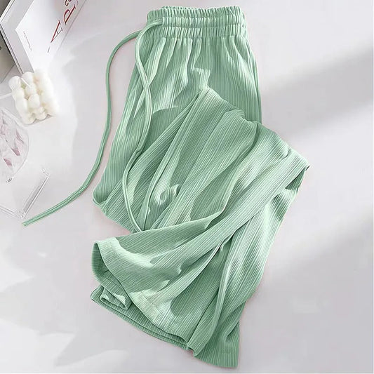 Narcissa - Pantaloni in seta ghiacciata a vita alta e gamba larga