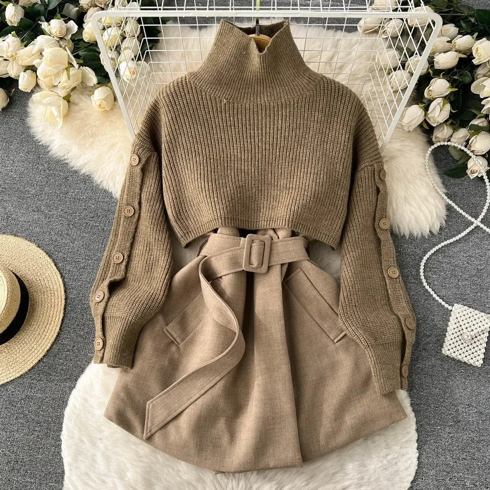 Marjorie - Completo due pezzi con gonna e gilet in maglia corta