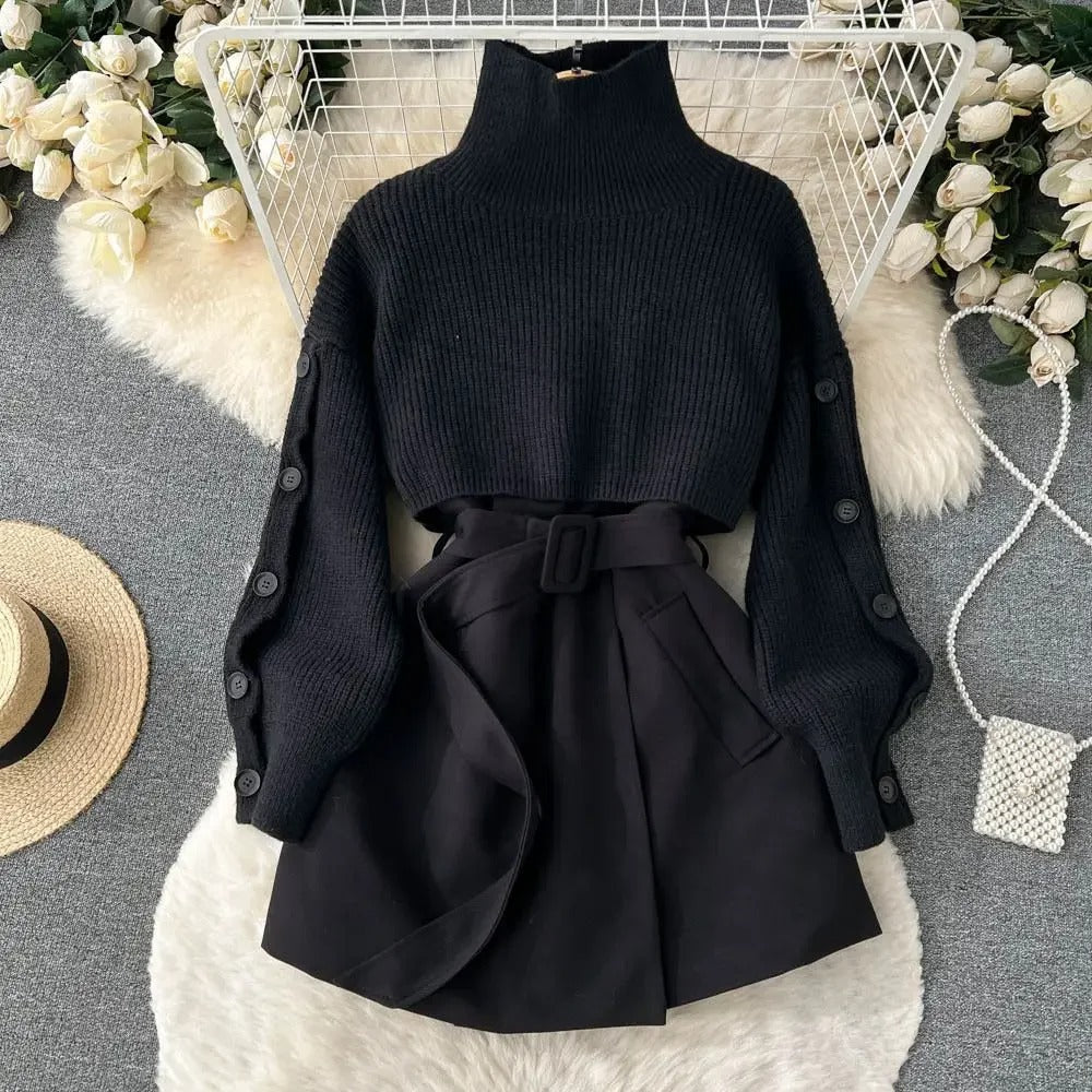 Marjorie - Completo due pezzi con gonna e gilet in maglia corta