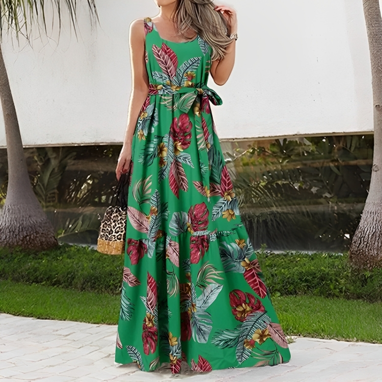 Anna - Elegante abito lungo floreale senza maniche
