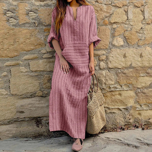 Alma - Abito lungo casual a righe con scollo a V